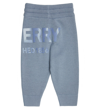 Shop Burberry Baby Wool Sweatpants In Shale Blue