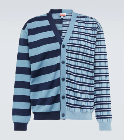 Shop Kenzo Striped Wool And Cotton Cardigan In Sky Blue