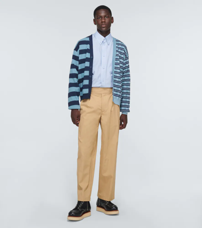 Shop Kenzo Striped Wool And Cotton Cardigan In Sky Blue