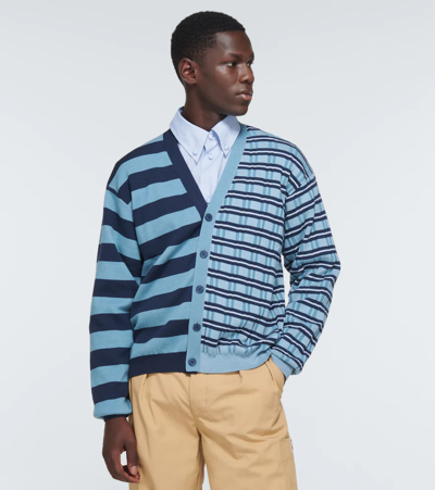 Shop Kenzo Striped Wool And Cotton Cardigan In Sky Blue