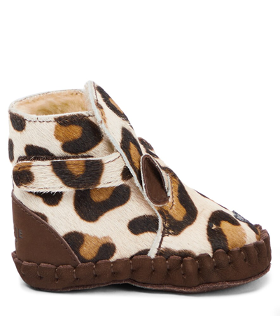 Shop Donsje Baby Kapi Calf Hair And Leather Booties In Jaguar Spotted Cow Hair