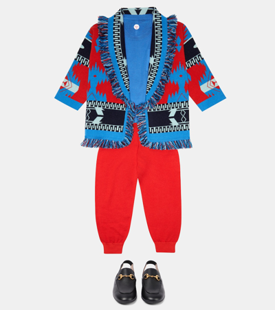 Shop Alanui Icon Jacquard Cashmere Cardigan In Red Multicolor