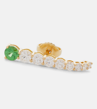 Shop Melissa Kaye Aria Earhook 18kt Gold Earrings With Diamonds And Tsavorites In Yg