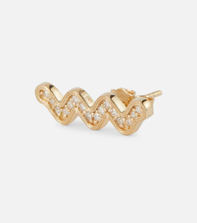 Sydney Evan Wavy Stud 14kt Gold Single Earring With Diamonds In Yg/ Diamond