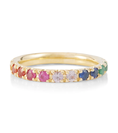 Shop Sydney Evan Rainbow Large 14kt Gold Eternity Ring With Sapphires, Rubies, Amethysts, And Emeralds In Yg/ Rainbow