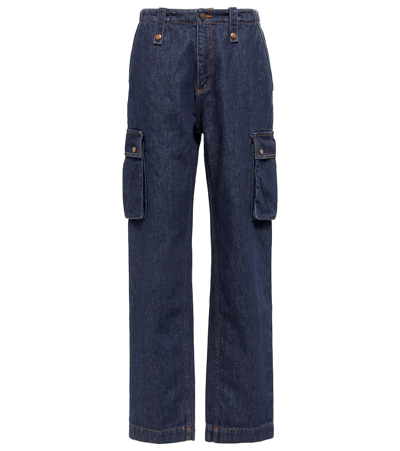 Magda Butrym Buttoned-pocket Relaxed-fit Mid-rise Denim Cargo Trousers In Navy