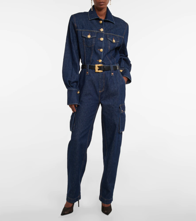 Magda Butrym Buttoned-pocket Relaxed-fit Mid-rise Denim Cargo Trousers In Navy