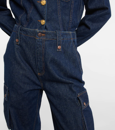 Magda Butrym Buttoned-pocket Relaxed-fit Mid-rise Denim Cargo Trousers In Navy