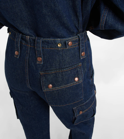 Magda Butrym Buttoned-pocket Relaxed-fit Mid-rise Denim Cargo Trousers In Navy