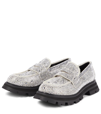 Shop Alexander Mcqueen Wander Crystal-embellished Loafers In New Ivory/silver