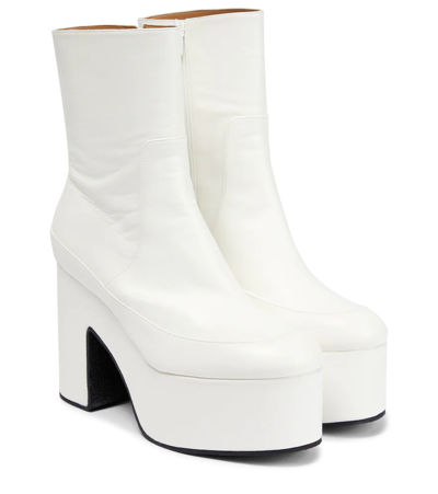 Shop Dries Van Noten Leather Platform Ankle Boots In White