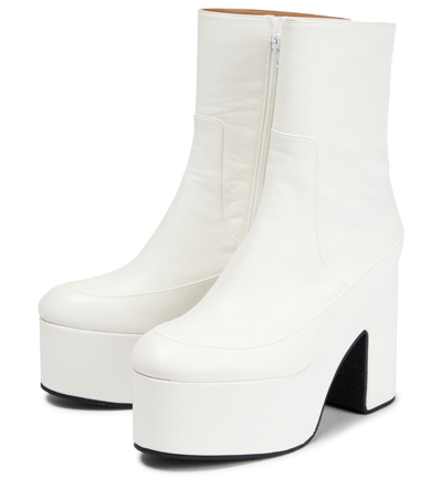 Shop Dries Van Noten Leather Platform Ankle Boots In White