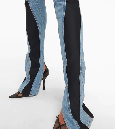 Shop Mugler Spiral Paneled Jeans In Medium Blue / Black
