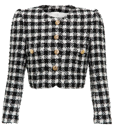 Shop Alessandra Rich Cropped Wool-blend Jacket In Black White