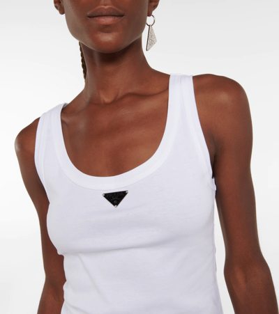 Prada Ribbed Knit Jersey Tank Top In Bianco