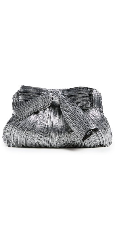 Shop Loeffler Randall Pleated Frame Clutch With Bow In Dark Silver