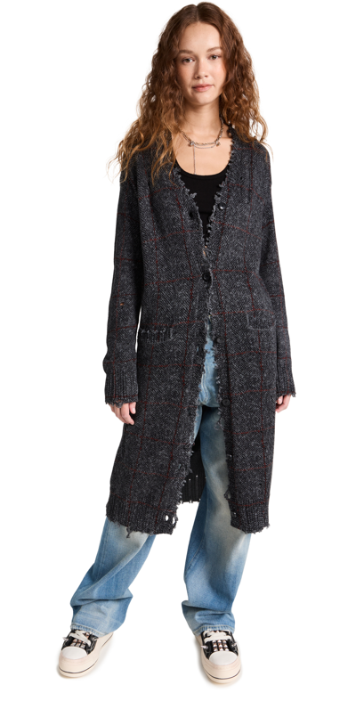 Shop R13 Printed Tweed Long Cardigan In Charcoal Tweed