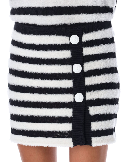 Shop Balmain Knit Mini Skirt In Black White