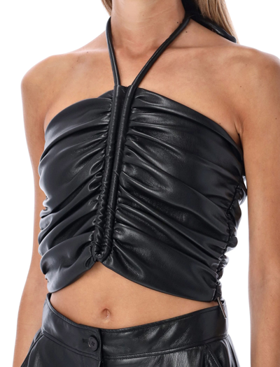 Shop Msgm Eco Leather Draped Top In Black