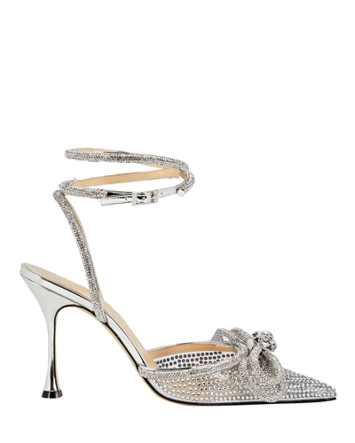 Shop Mach & Mach Double Bow Crystal-embellished Pumps In Silver