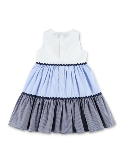 Shop Il Gufo Striped Flounced Sleeveless Dress In Light Blue Ink Blue