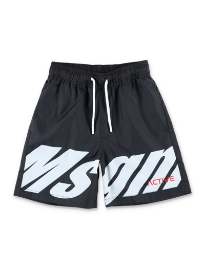 Shop Msgm Active Logo Swim Shorts In Black