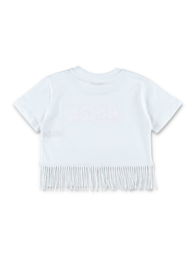 Shop Msgm Fringed Cropped Tee In White