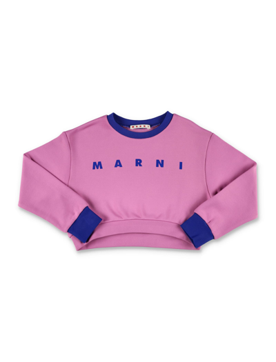 Shop Marni Cropped Crewneck Sweatshirt In Crocus Flower