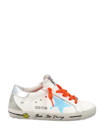 Shop Golden Goose Super-star With Pinted Star In White/turquoise/silver/ice