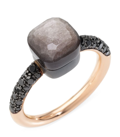 Shop Pomellato Rose Gold, Obsidian And Black Diamond Nudo Ring