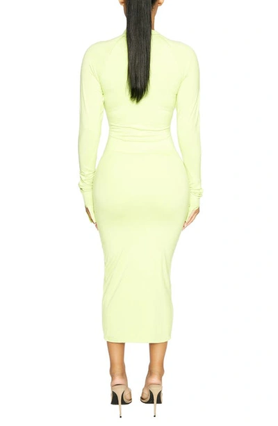Naked Wardrobe Half Zip Long Sleeve Dress In Lime
