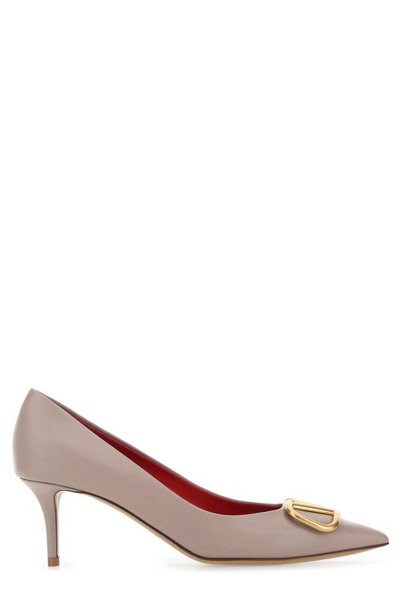 Shop Valentino Logo Plaque Pointed Toe Pumps In Pink