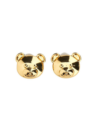 Shop Moschino Teddy Bear Engraved Clip In Gold