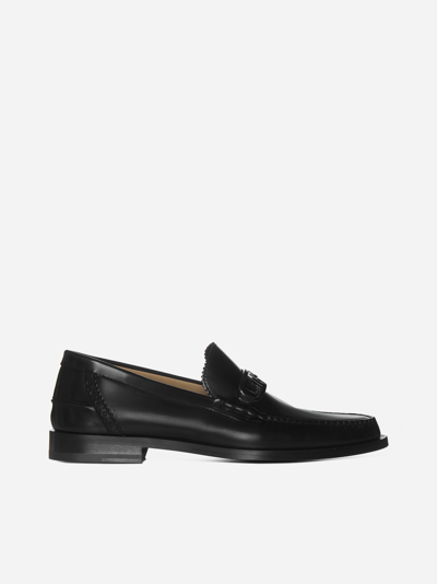 Shop Fendi O Lock Leather Loafers