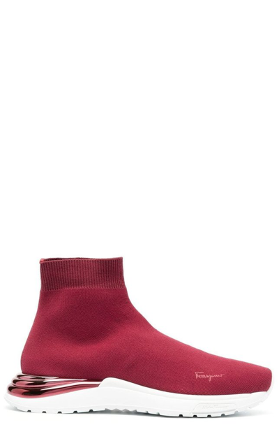Shop Ferragamo Salvatore  Logo Sock Sneakers In Red