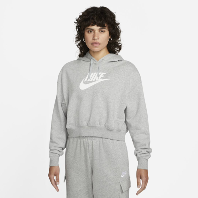 Shop Nike Women's  Sportswear Club Fleece Oversized Crop Graphic Hoodie In Grey