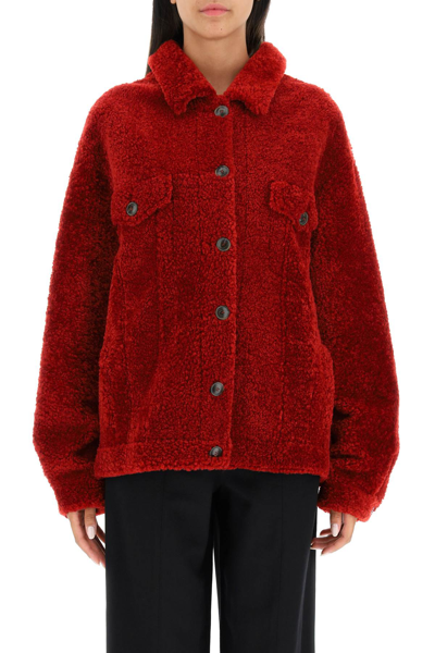 Shop Simonetta Ravizza 'jen' Shearling Jacket In Red
