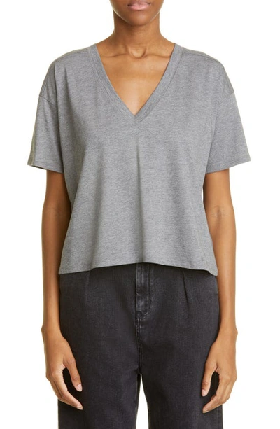 Shop Loulou Studio Faaa V-neck Cotton T-shirt In Grey Melange