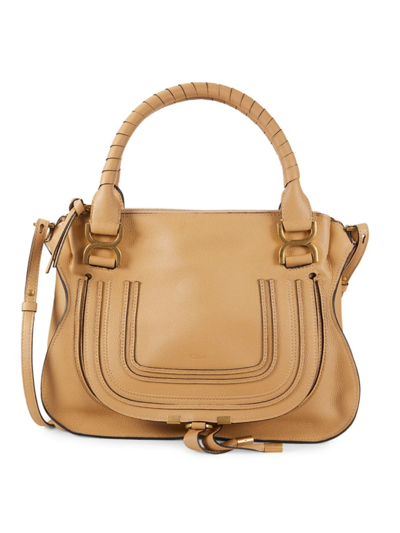 Shop Chloé Women's Marcie Calf Leather Top Handle Bag In Tan