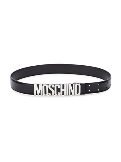 Shop Moschino Women's Logo Leather Belt In Black