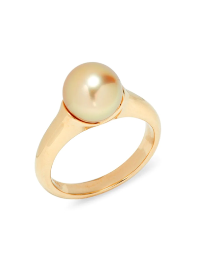 Shop Tara Pearls Women's 14k Yellow Gold & 9mm-10mm Cultured Golden Round South Sea Pearl Ring