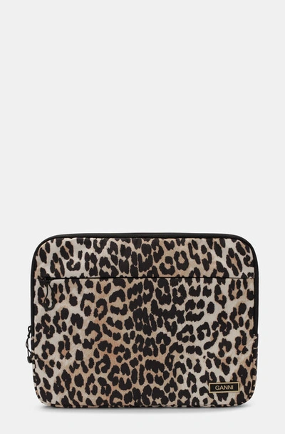 Shop Ganni Laptop Sleeve 13" Recycled Polyester Women's In Leopard