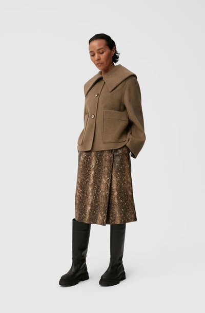 Shop Ganni Long Sleeve Wool Jacket In Petrified Oak