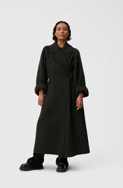 Shop Ganni Long Sleeve Long Wool Coat Size 14 Women's In Mixed