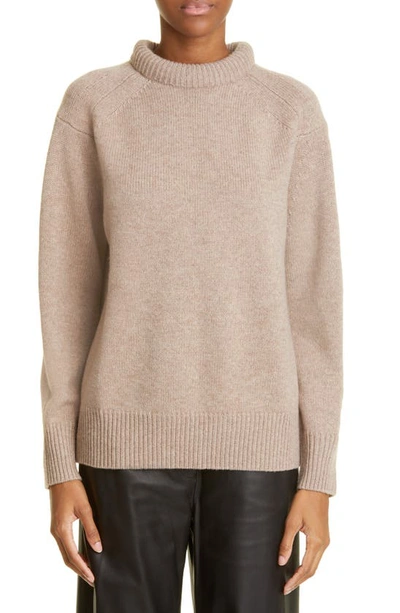 Shop Loulou Studio Ratino Rolled Neck Wool & Cashmere Sweater In Brown Melange