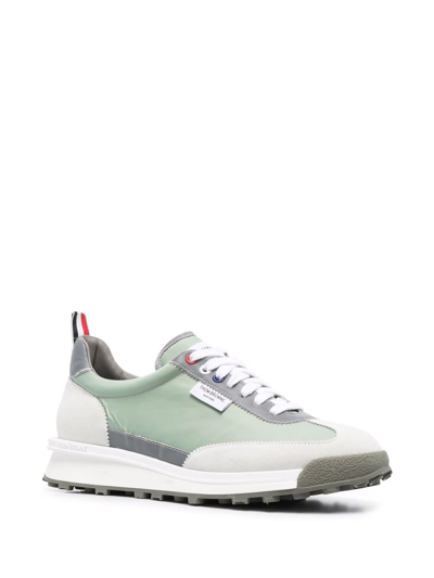 Shop Thom Browne Panelled Low-top Lace-up Sneakers In Green