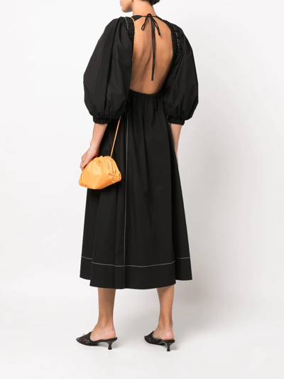 Rejina Pyo Black Etta Puff Sleeve Open-back Midi Dress In Schwarz