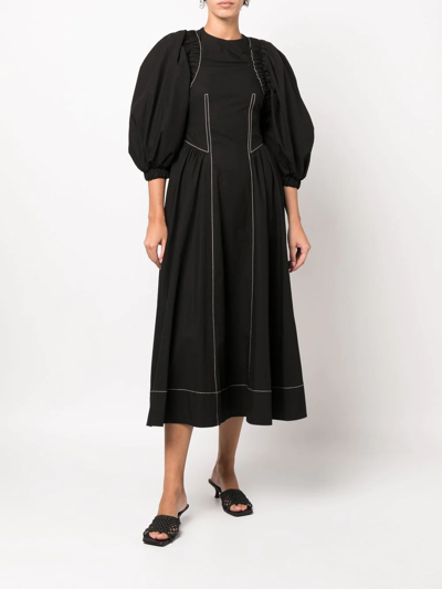 Shop Rejina Pyo Puff-sleeve Midi Dress In Schwarz