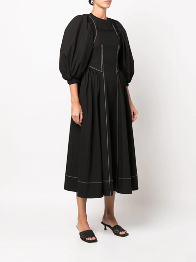 Shop Rejina Pyo Puff-sleeve Midi Dress In Schwarz