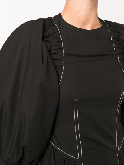 Rejina Pyo Black Etta Puff Sleeve Open-back Midi Dress In Schwarz